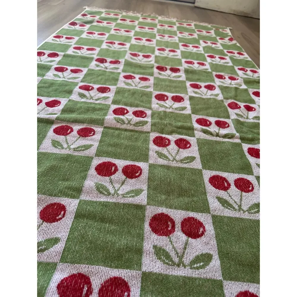 enVogue Green Checkerboard Cherry Beach Towel 100% Cotton Fringed 34